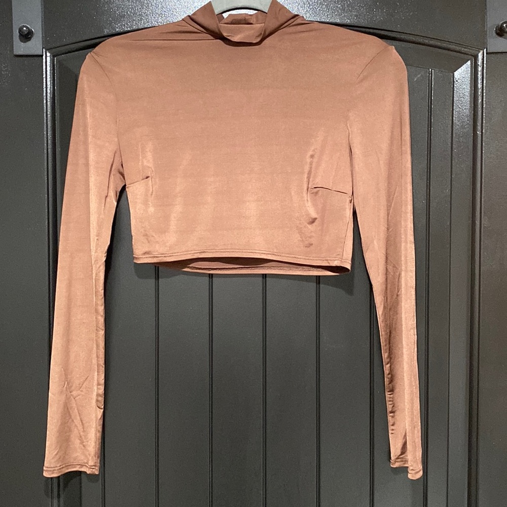 Stretchy Cropped Brown Turtleneck